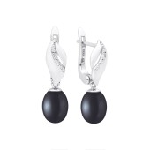 Cercei cu perle naturale negre, din argint cu pietre si tortita DiAmanti SK22221EL_B-G Cercei cu perle naturale negre, din argint cu pietre si tortita DiAmanti SK22221EL_B-G